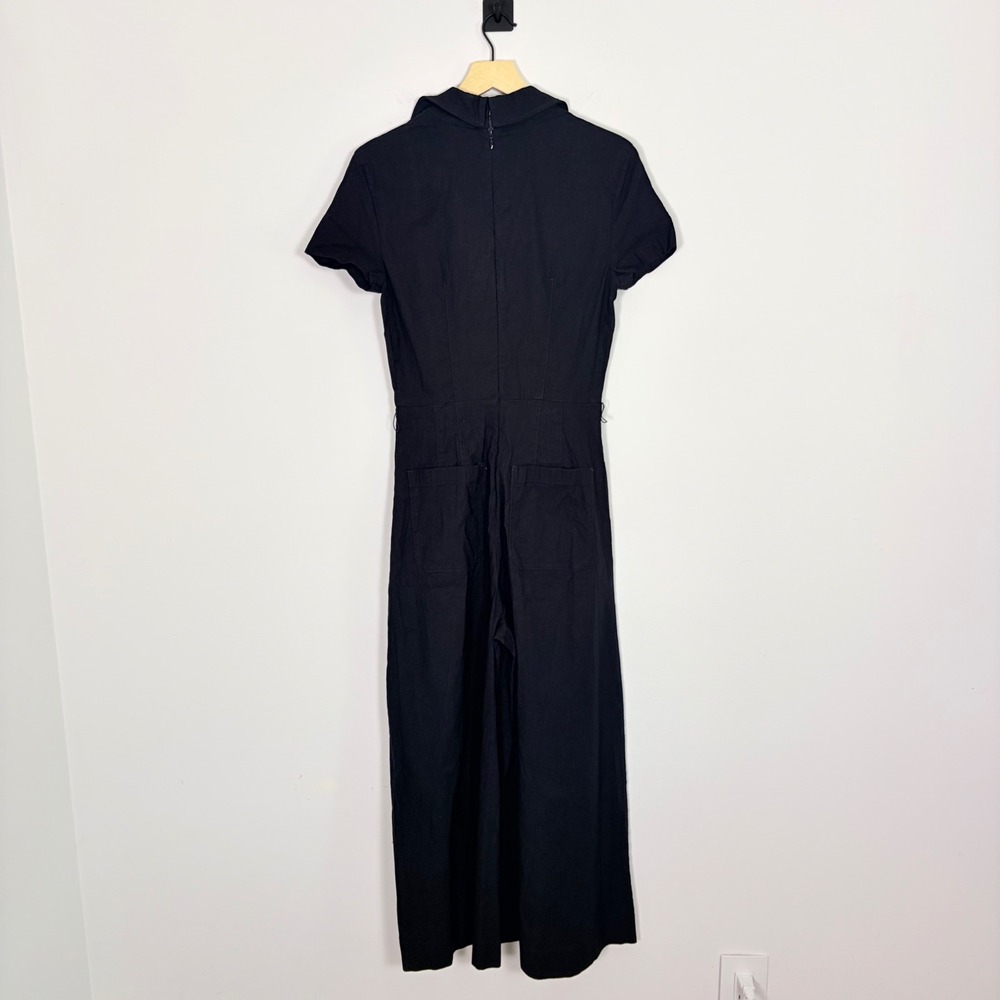 Maeve Anthropologie The Colette Linen Blend Wrap Jumpsuit Black 6 Wide Leg - Picture 6 of 10
